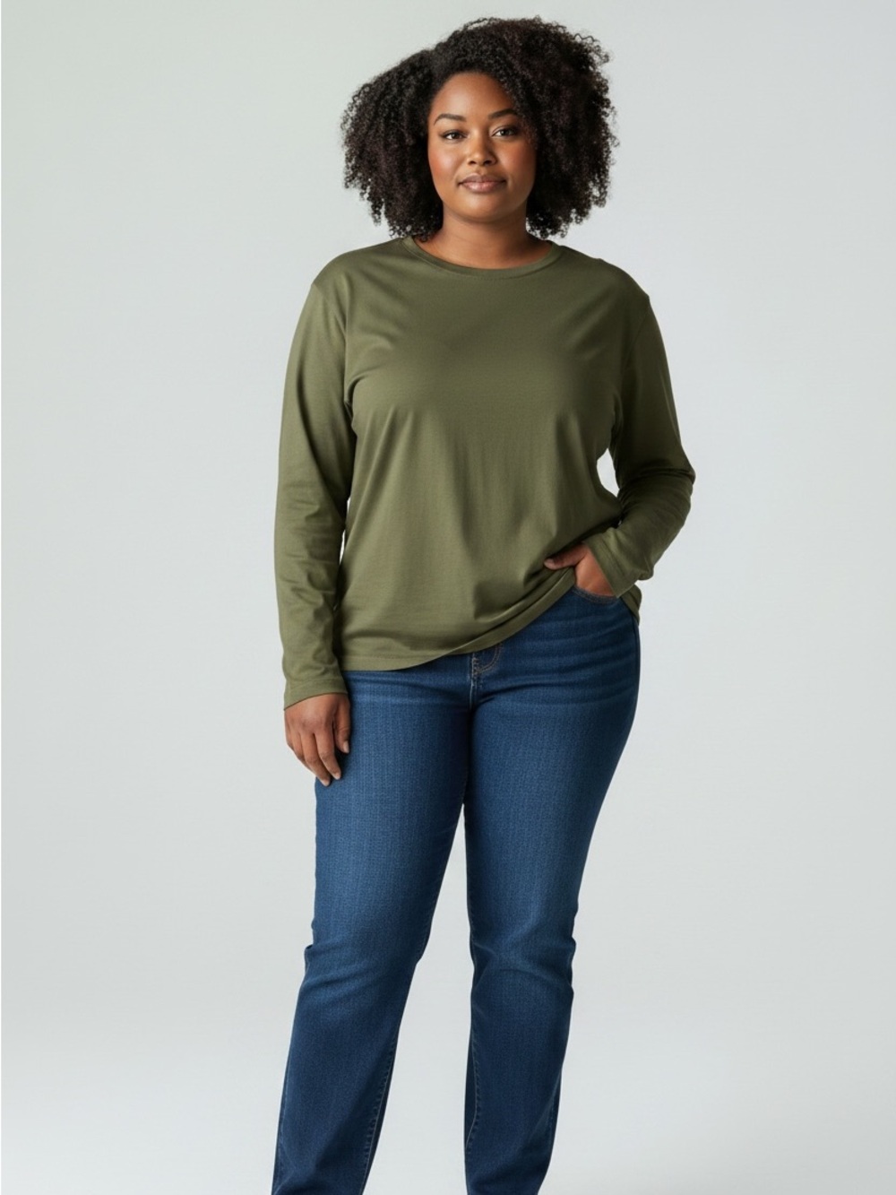 Lands End Women’s Plus Size 2X (20W-22W) Round Neck Long Sleeve Green Tee